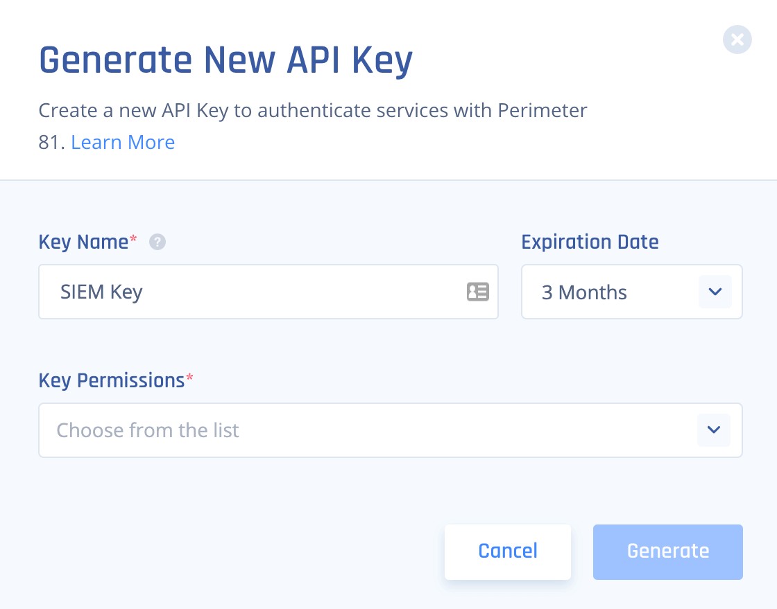 Generate API Key Screen
