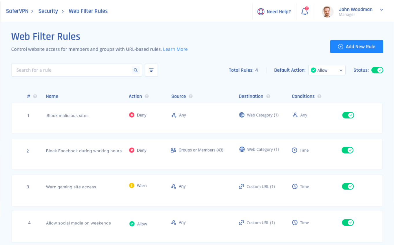 Web Filtering rules