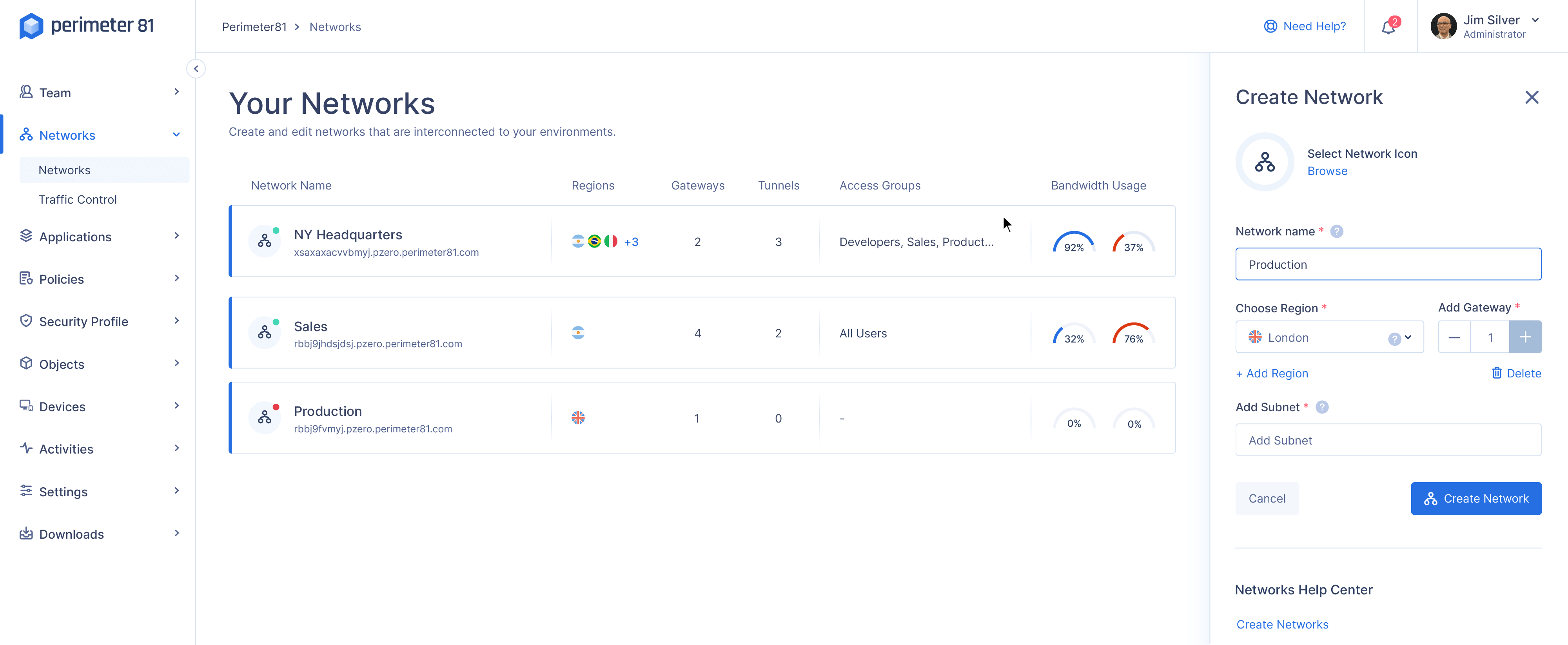 SASE Platform: screen example