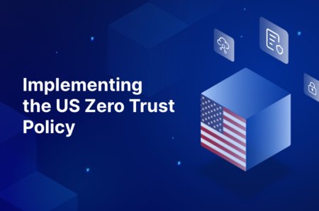 American Flag cube on the right, title on the left: implementing the US Zero Trust Policy